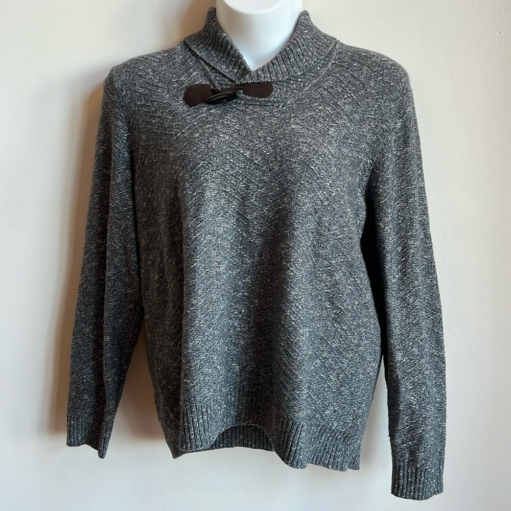 Joseph Abboud wool sweater patched elbow detail and toggle button neck c…